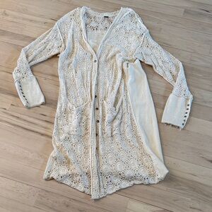Free People Runaway Crochet Duster Cardigan Sweater Top-Cotton-Boho-Festival-M
